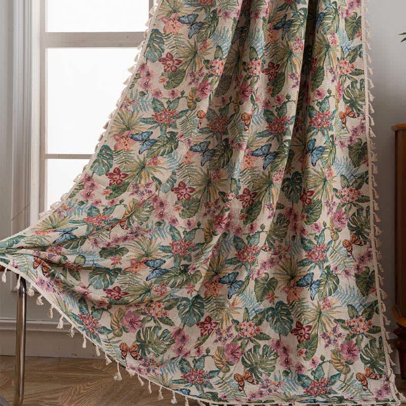 Jacquard-Vorhang mit tropischem Monstera-Schmetterling - Stangentasche - 150cm x 260cm - image 1
