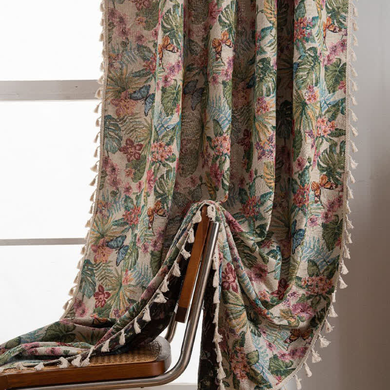 Jacquard-Vorhang mit tropischem Monstera-Schmetterling - image 5