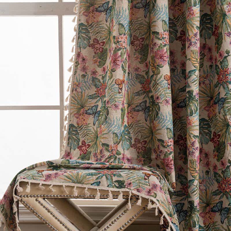Jacquard-Vorhang mit tropischem Monstera-Schmetterling - image 4