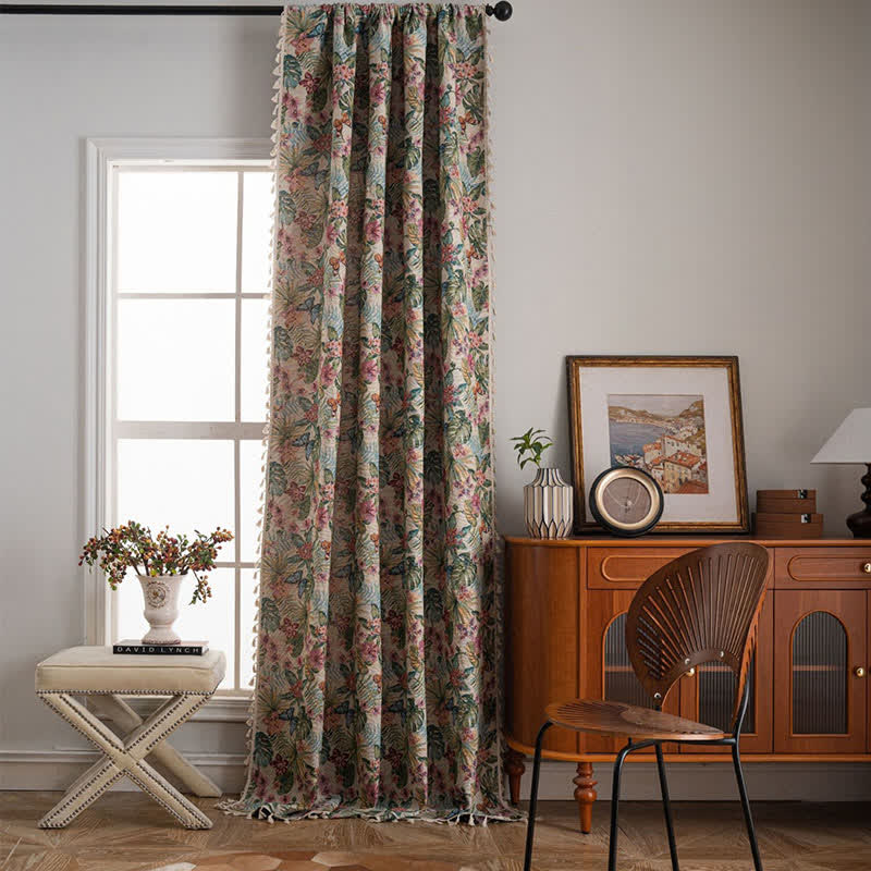 Jacquard-Vorhang mit tropischem Monstera-Schmetterling - image 2