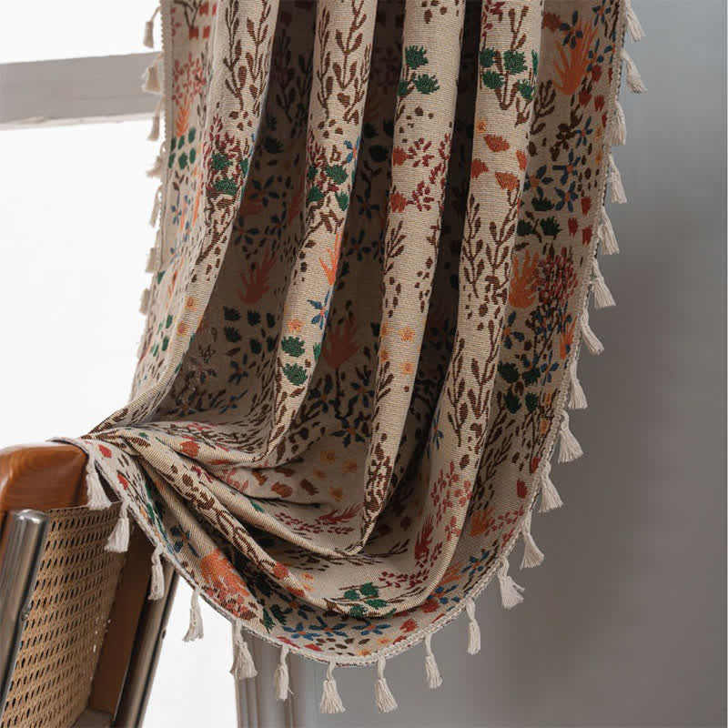 Von der Natur inspirierter Jacquard-Vorhang mit Quasten und Blättern - image 4