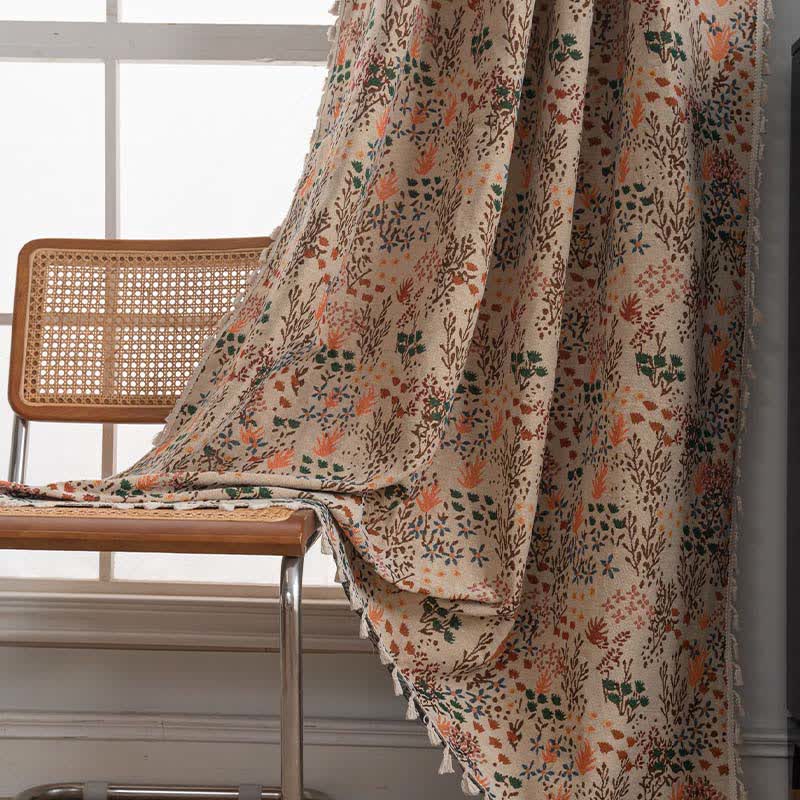 Von der Natur inspirierter Jacquard-Vorhang mit Quasten und Blättern - image 3