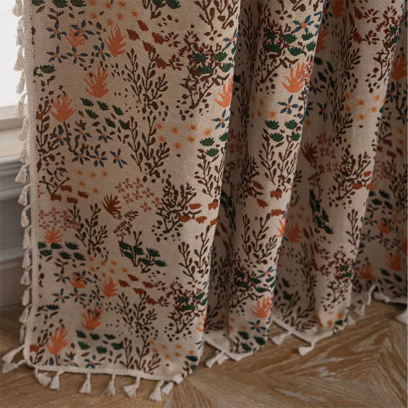 Von der Natur inspirierter Jacquard-Vorhang mit Quasten und Blättern - image 5