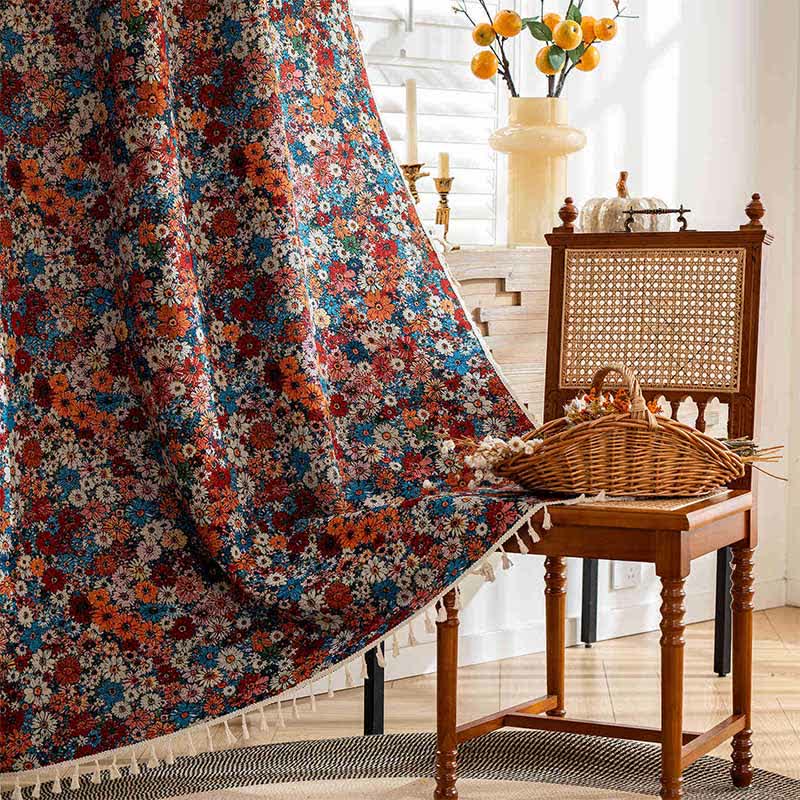 Bunter Jacquard-Quastenvorhang mit Gänseblümchen - Rutentasche - 150cm x 260cm - image 1