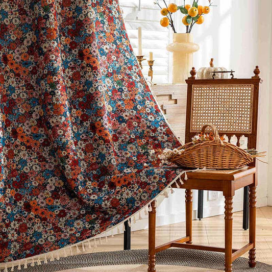 Bunter Jacquard-Quastenvorhang mit Gänseblümchen - Rutentasche - 150cm x 260cm - image 1