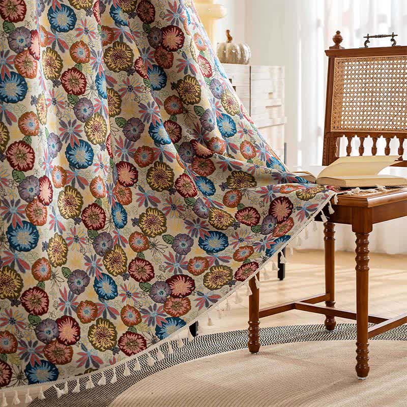Künstlerischer Jacquard-Vorhang mit Quasten und Blumenmuster - Stangentasche - 150cm x 260cm - image 1