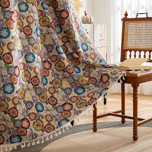 Künstlerischer Jacquard-Vorhang mit Quasten und Blumenmuster - Stangentasche - 150cm x 260cm - image 1