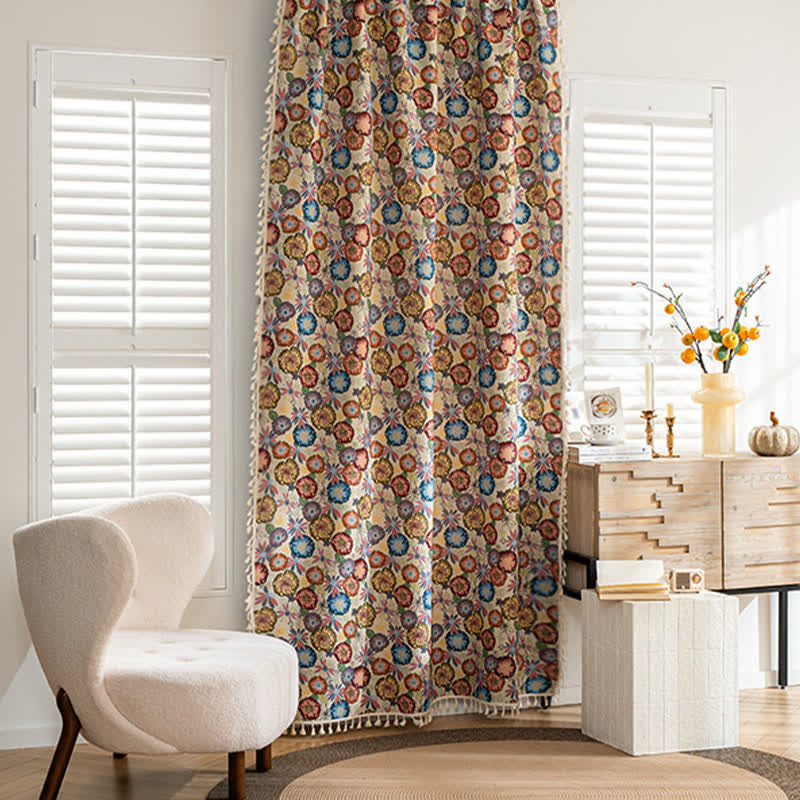 Künstlerischer Jacquard-Vorhang mit Quasten und Blumenmuster - image 2