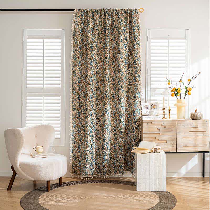 Blauer Jacquard-Vorhang mit Quasten und Blumenmuster - image 2