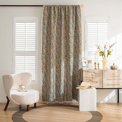 Blauer Jacquard-Vorhang mit Quasten und Blumenmuster - image 2