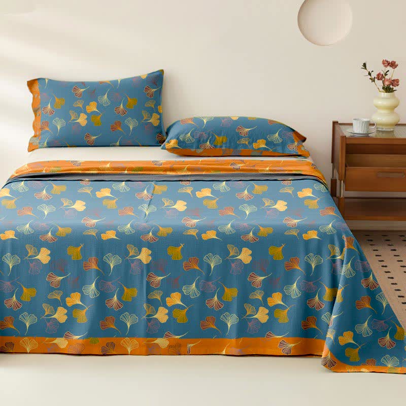 Tagesdecke aus Baumwollgaze-Jacquard „Ginkgo Biloba“ - Blau - 2 Kissenbezüge - 102cm x 51cm - image 1