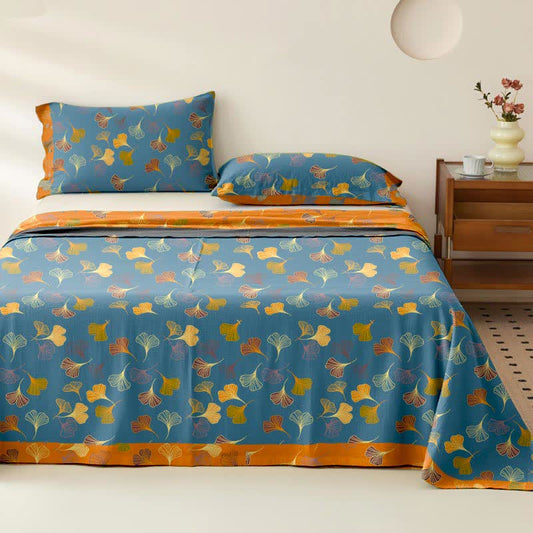 Tagesdecke aus Baumwollgaze-Jacquard „Ginkgo Biloba“ - Blau - 2 Kissenbezüge - 102cm x 51cm - image 1