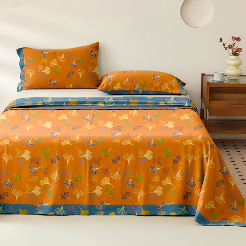 Tagesdecke aus Baumwollgaze-Jacquard „Ginkgo Biloba“ - Orange - 2 Kissenbezüge - 102cm x 51cm - image 5