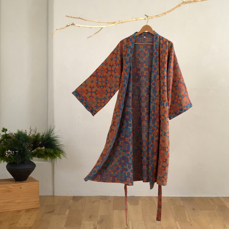 Kimono-Bademantel aus Baumwolle mit geometrischem Retro-Muster - Orange - XL - image 2
