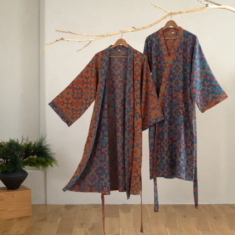 Kimono-Bademantel aus Baumwolle mit geometrischem Retro-Muster - image 1