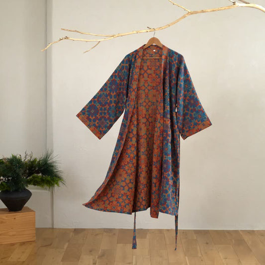 Kimono-Bademantel aus Baumwolle mit geometrischem Retro-Muster - image 0