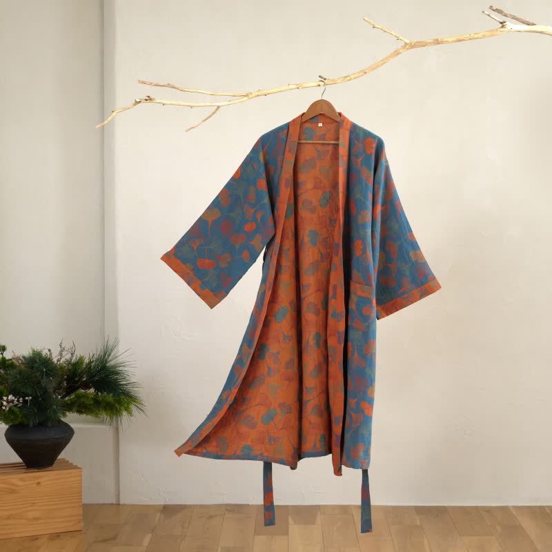 Kimono-Bademantel aus Baumwollgaze „Ginkgo Biloba“ - image 9