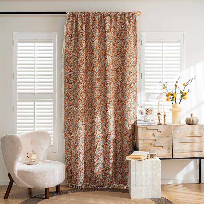 Roter Vorhang mit Quasten im Landhausstil mit Blumenmuster - image 2