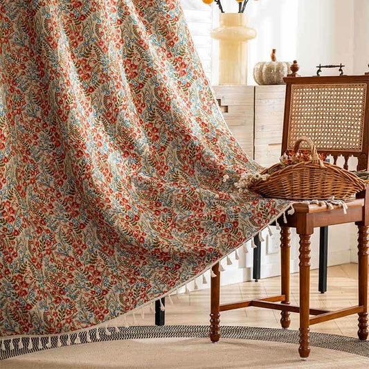 Roter Vorhang mit Quasten im Landhausstil mit Blumenmuster - Stangentasche - 150cm x 260cm - image 1