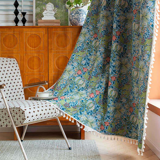Quastenvorhang mit Vintage-Lilien-Print - Stangentasche - 150cm x 260cm - image 1