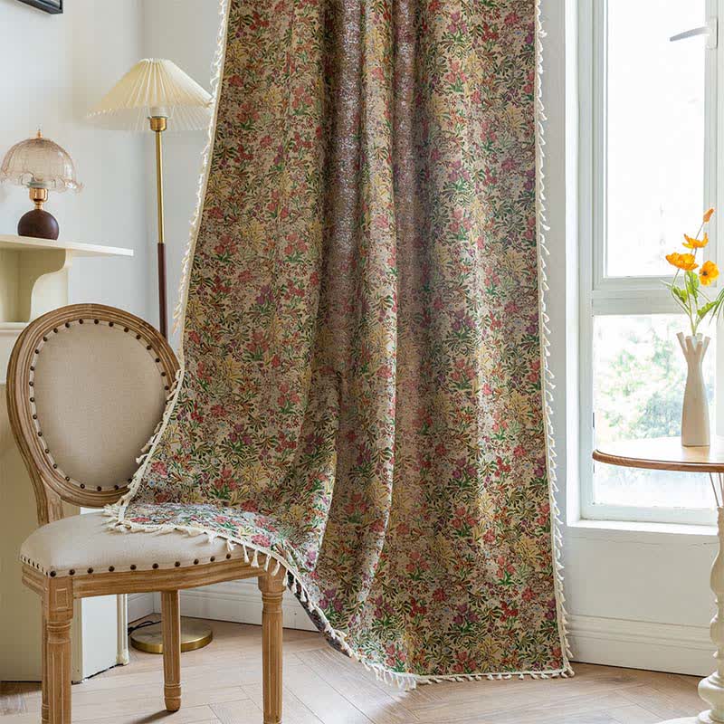 Malerischer Vintage-Vorhang mit Quasten und Blumenmuster - image 3