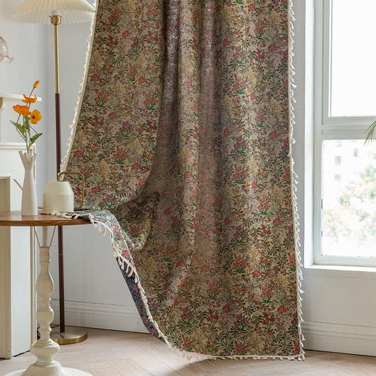 Malerischer Vintage-Vorhang mit Quasten und Blumenmuster - Stangentasche - 150cm x 260cm - image 1