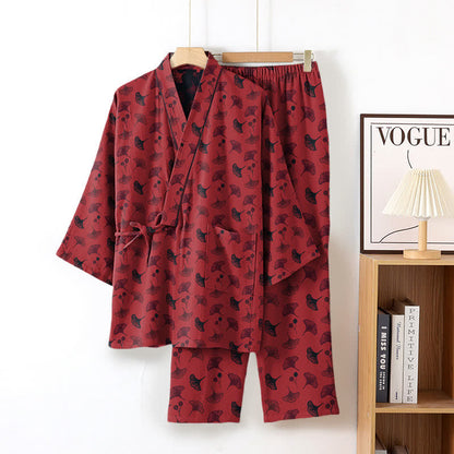 Ginkgo Bio-Baumwoll-Kimono-Loungewear-Set - Rot & Schwarz - XL - image 6