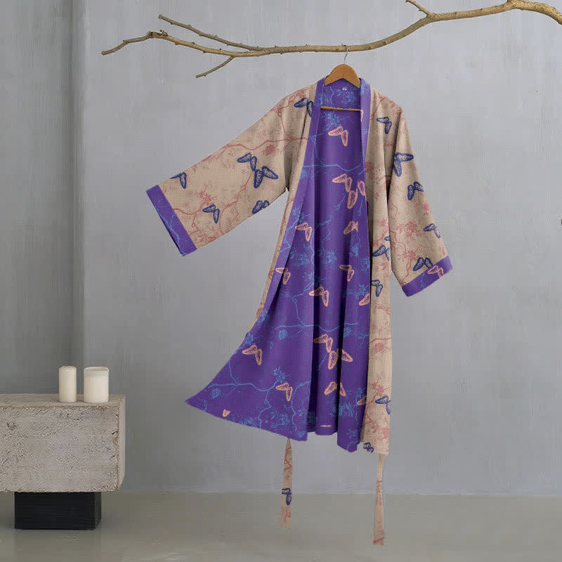 Kimono-Bademantel aus Baumwollgaze mit Schmetterlingsmuster - Braun - XL - image 11