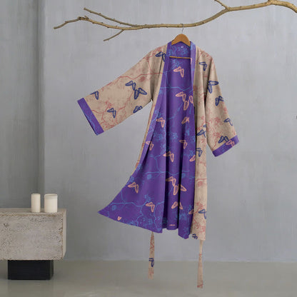 Kimono-Bademantel aus Baumwollgaze mit Schmetterlingsmuster - Braun - XL - image 11