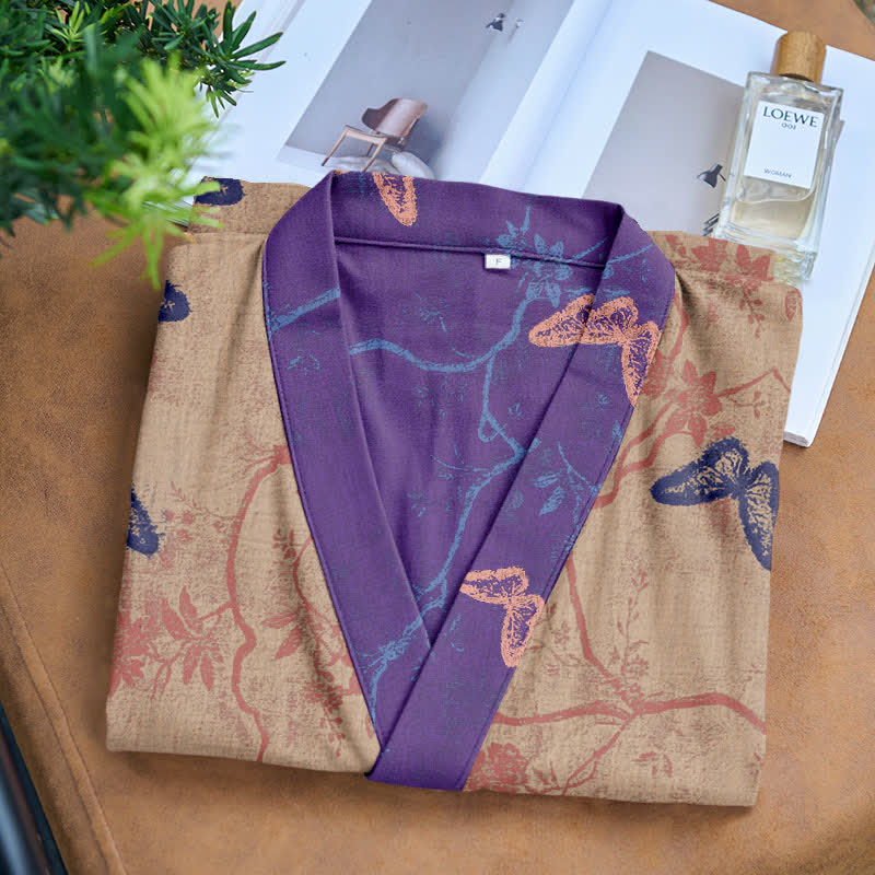 Kimono-Bademantel aus Baumwollgaze mit Schmetterlingsmuster - image 13