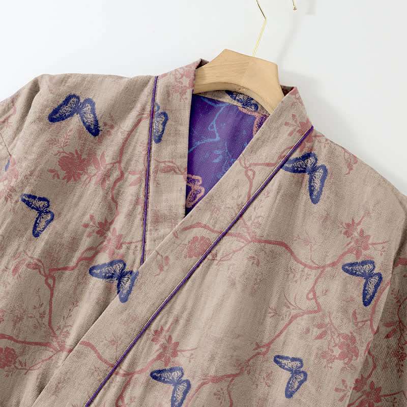 Loungewear-Set aus Baumwollgaze-Kimono mit Schmetterlingsmotiv - image 5
