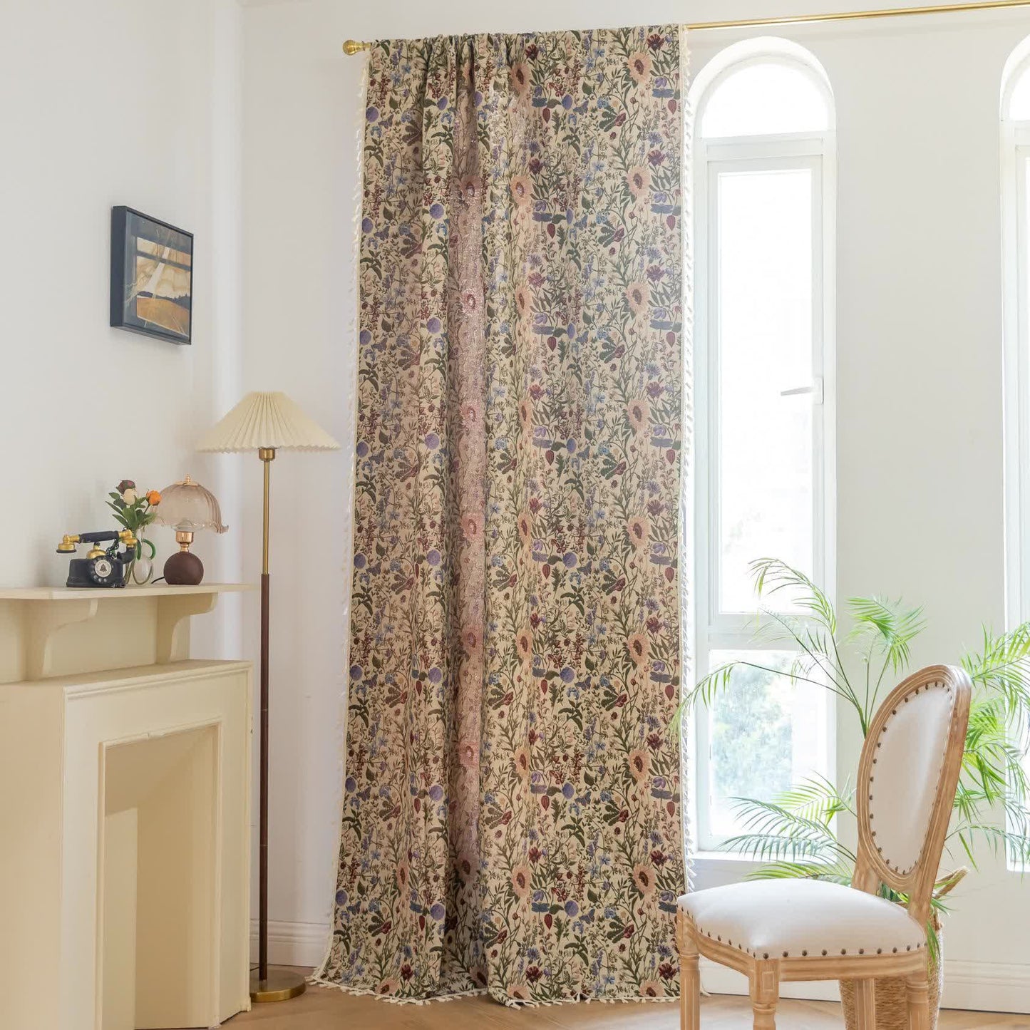 Malerischer Vorhang mit Quasten und Blumenmuster in Dahlie-Optik - image 2