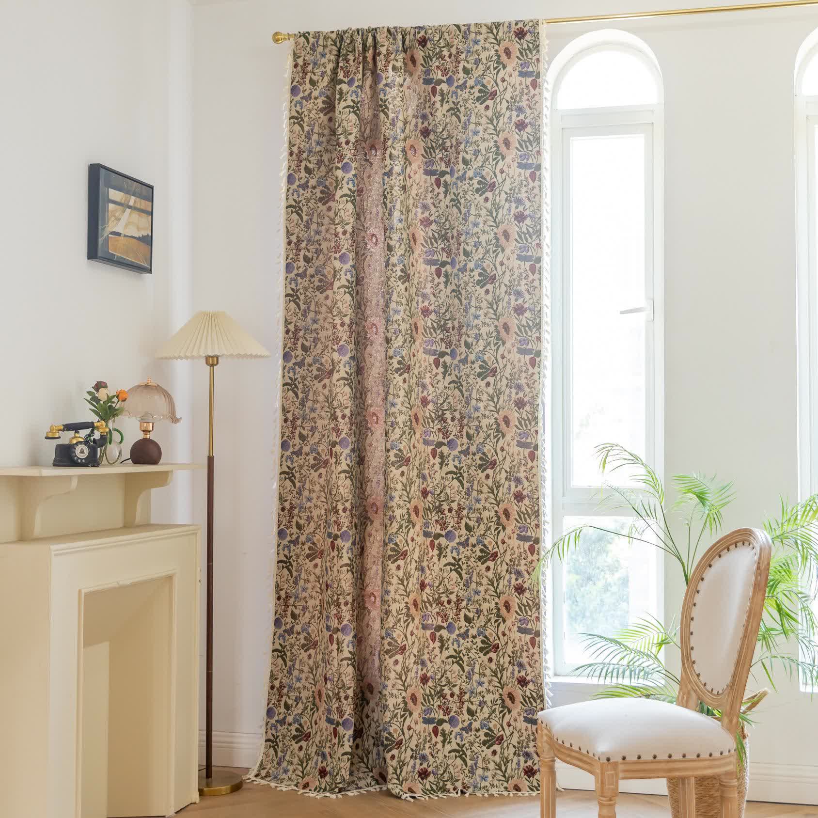 Malerischer Vorhang mit Quasten und Blumenmuster in Dahlie-Optik - image 2