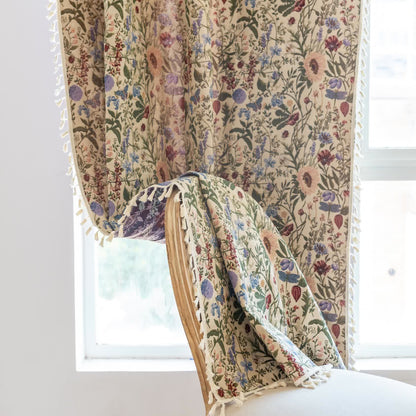 Malerischer Vorhang mit Quasten und Blumenmuster in Dahlie-Optik - image 4