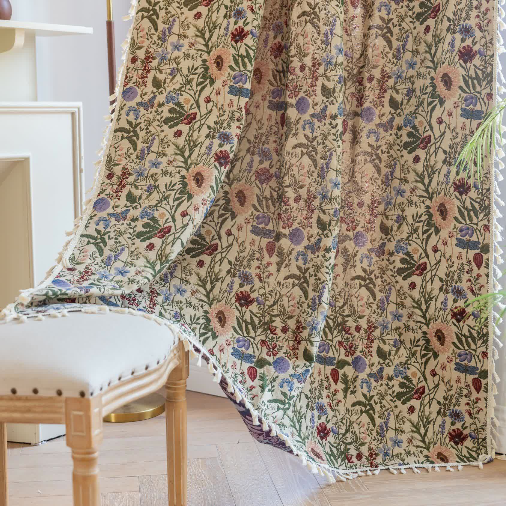 Malerischer Vorhang mit Quasten und Blumenmuster in Dahlie-Optik - Stangentasche - 150cm x 260cm - image 1