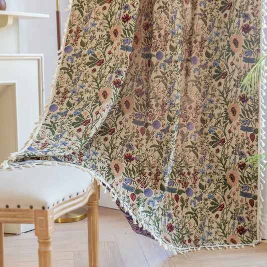 Malerischer Vorhang mit Quasten und Blumenmuster in Dahlie-Optik - Stangentasche - 150cm x 260cm - image 1
