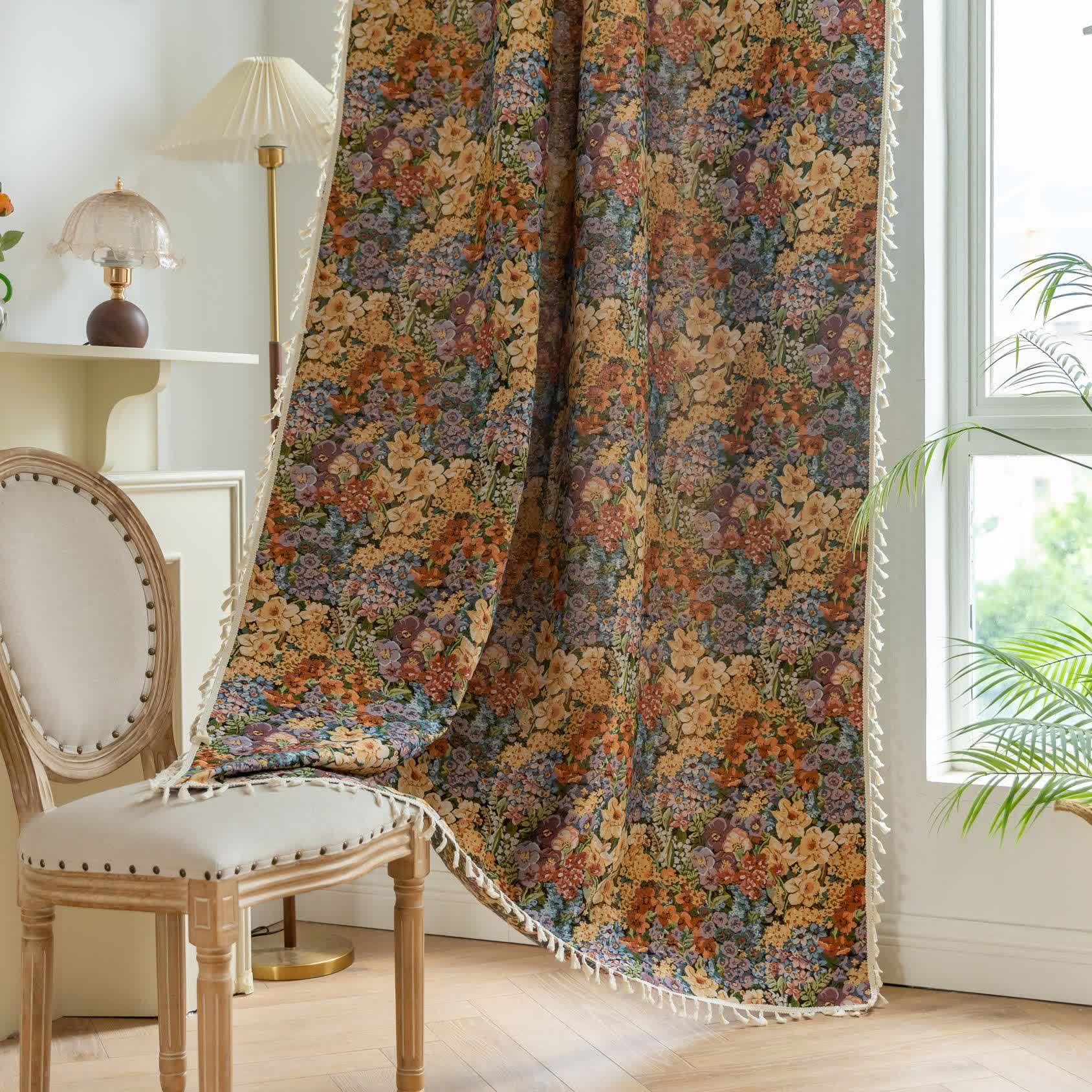 Luxuriöser Quastenvorhang mit blühenden Blumen - Stangentasche - 150cm x 260cm - image 1