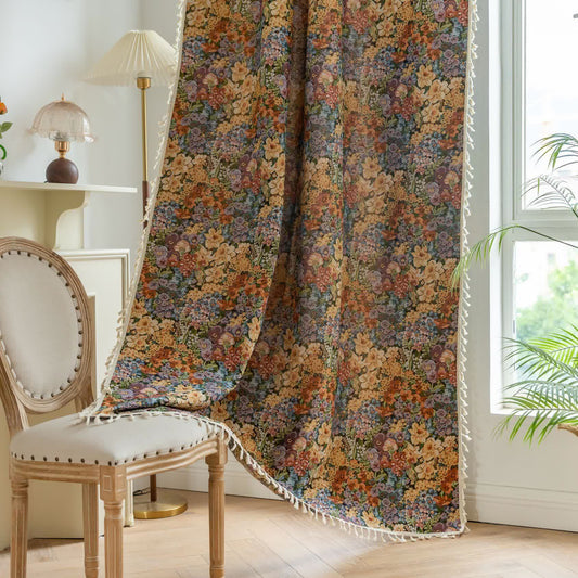 Luxuriöser Quastenvorhang mit blühenden Blumen - Stangentasche - 150cm x 260cm - image 1