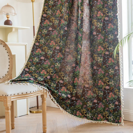 Retro Blumenzweig Blatt Quaste Vorhang - Stangentasche - 150cm x 260cm - image 1