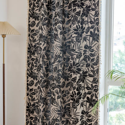 Schwarzer Vintage-Vorhang mit Blumenquaste - image 6
