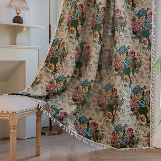 Retro Bunter Rosenquastenvorhang - Stangentasche - 150cm x 260cm - image 1