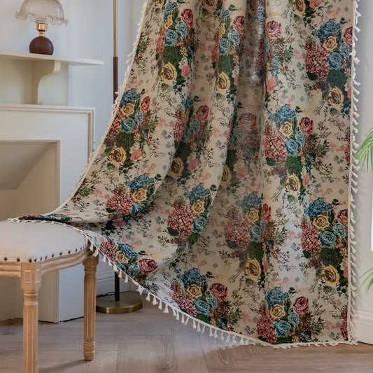 Retro Bunter Rosenquastenvorhang - Stangentasche - 150cm x 260cm - image 1