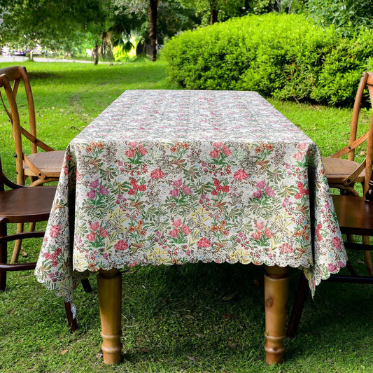 Tischdecke mit malerischem Blumenmuster und gewelltem Rand - 140cm x 260cm - image 1