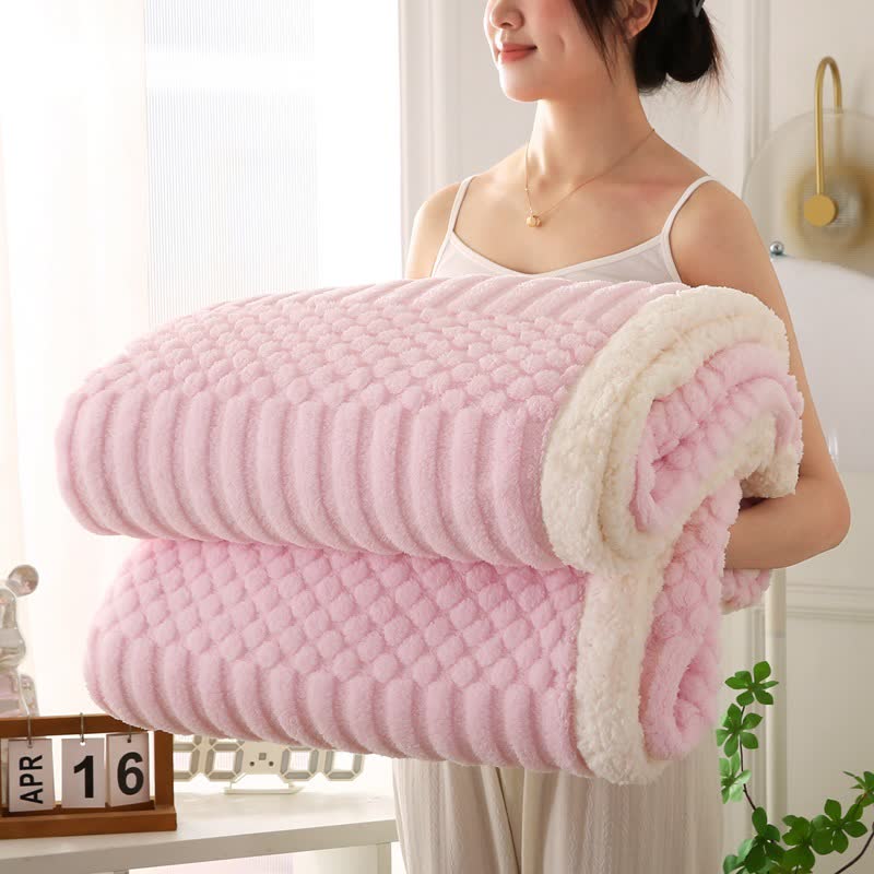Einfarbige, strukturierte Fleece-Überwurfdecke - Rosa - 200cm x 230cm - image 10