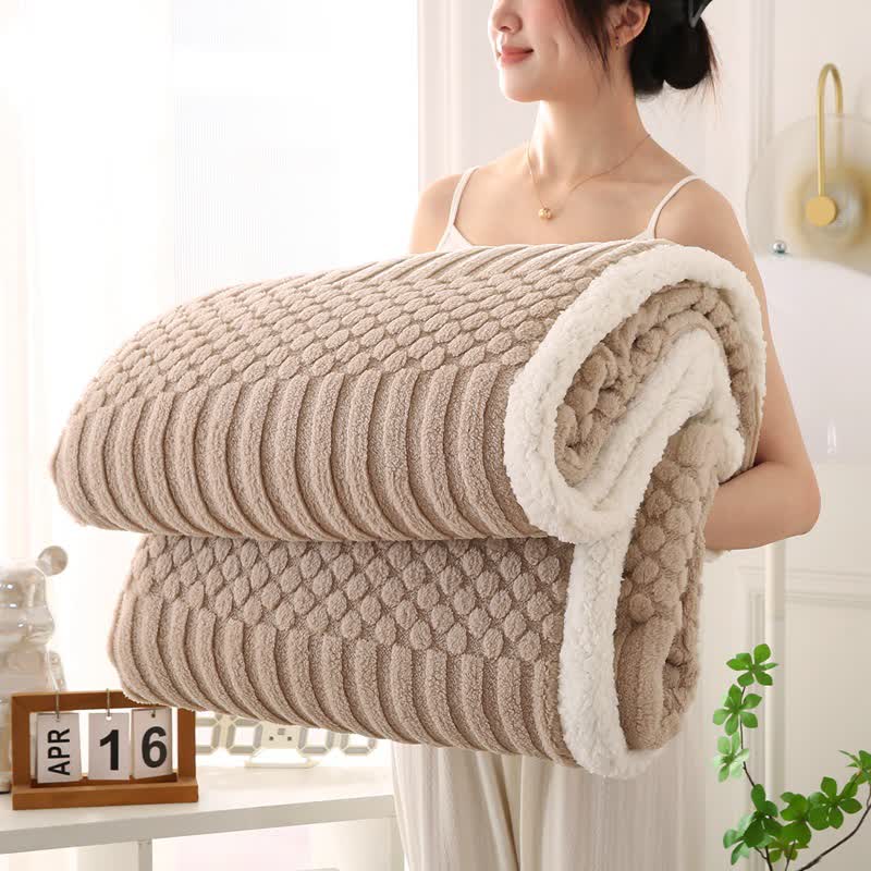 Einfarbige, strukturierte Fleece-Überwurfdecke - Aprikose - 200cm x 230cm - image 14