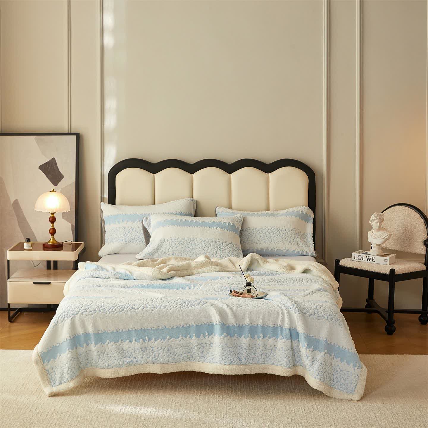 Doppellagige Sherpa-Decke mit Streifenmuster - Himmelblau - 200cm x 230cm - image 14