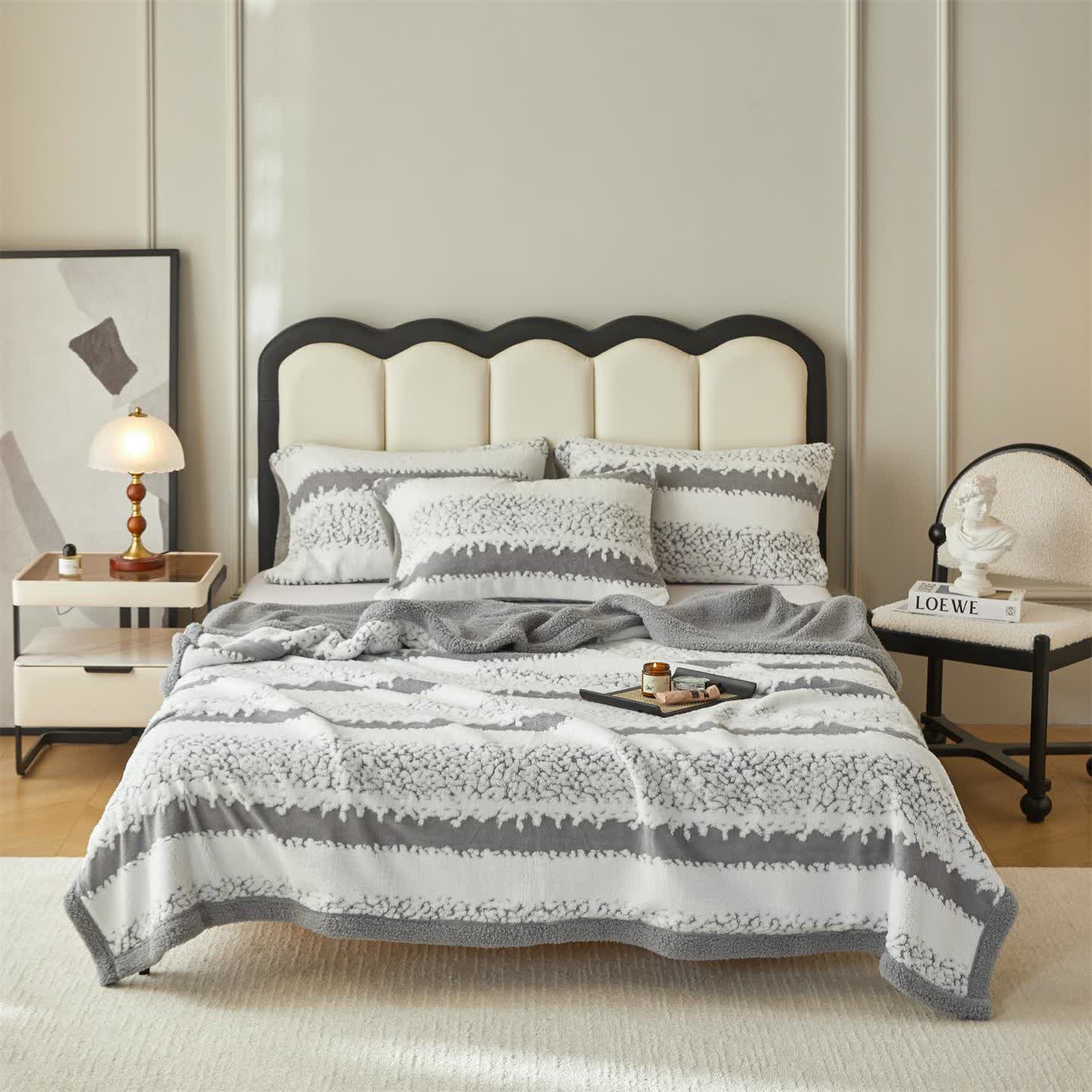 Doppellagige Sherpa-Decke mit Streifenmuster - Grau - 200cm x 230cm - image 5