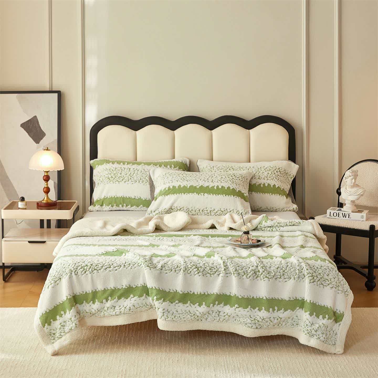 Doppellagige Sherpa-Decke mit Streifenmuster - Grün - 200cm x 230cm - image 12