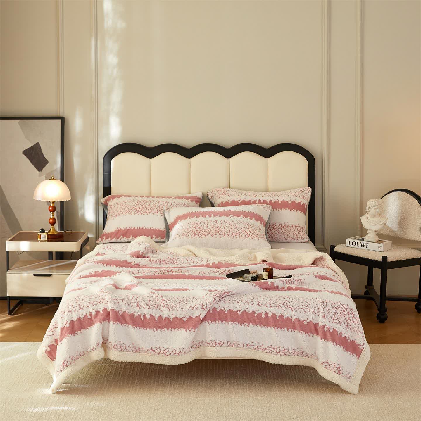 Doppellagige Sherpa-Decke mit Streifenmuster - Rosa - 200cm x 230cm - image 11