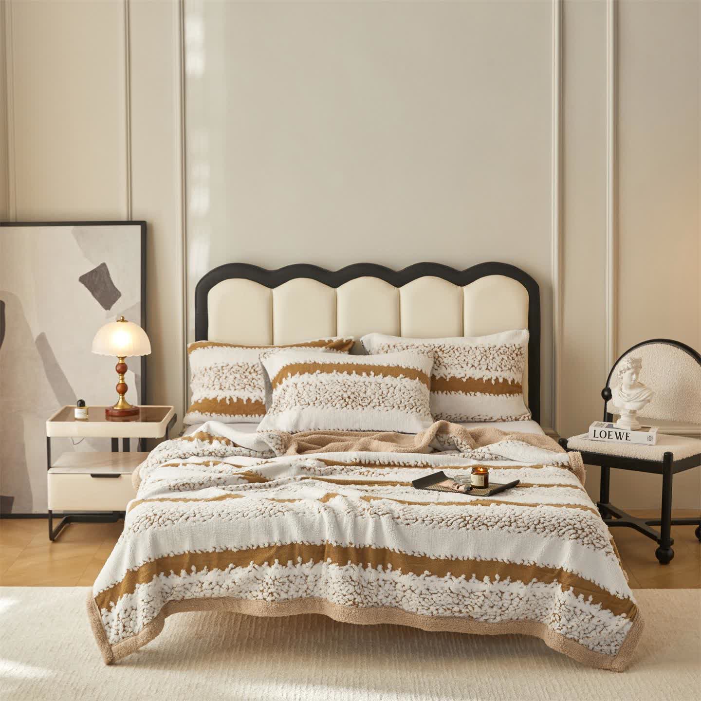 Doppellagige Sherpa-Decke mit Streifenmuster - Kamel - 200cm x 230cm - image 13